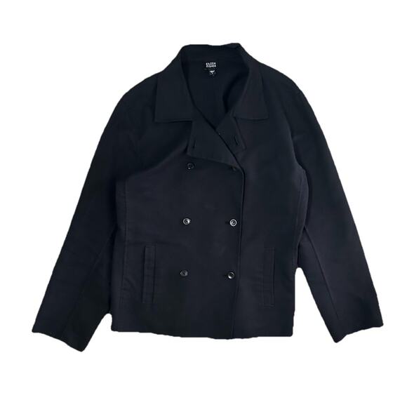 Eileen Fisher Women’s Black Cotton Button Front Blazer Jacket Size L - Picture 2 of 10